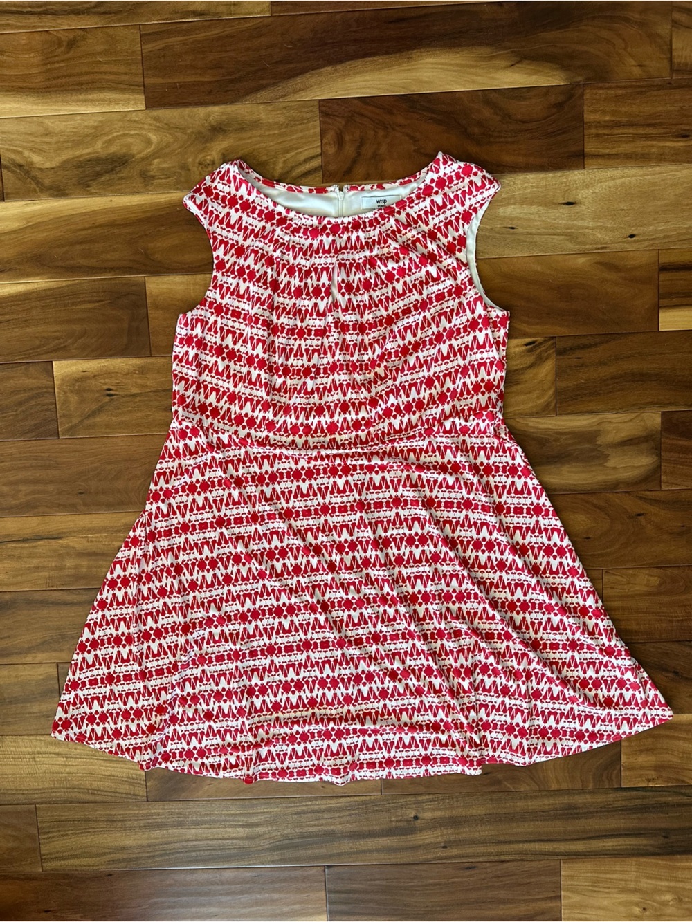 Wisp Red and White Patterned Sleeveless Dress Size 18W
